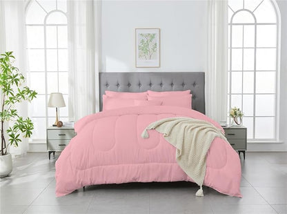 3 Piece Solid Color All Season Bedding Comforter Set Microfiber Soft Lightweight Bedding Set for Kids Teens Adults Room Decor with 1 Comforter and 2 Pillowcases Queen