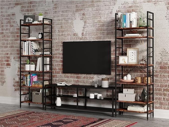 6 Tier Industrial Bookcase Shelf,Tall Bookshelf Industrial Corner Storage Organizer for Bedroom/Living Room/Home Office - Rustic Brown Modern Book Shelf for Books and Movies