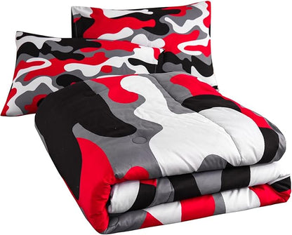 Meeting Story Camouflage Bedding Set, Colorful Pattern Style Comforter Set, 3 PCS One Comforter and Two Pillowcases in One Bag, All Season Bedspread for Boys Teens Adults (Black, Full)