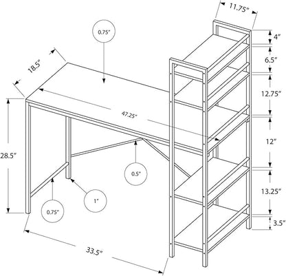 Monarch Specialties Study Workstation with 4 Bookshelves-Home & Office Computer Desk with 4 Tier, 48", White