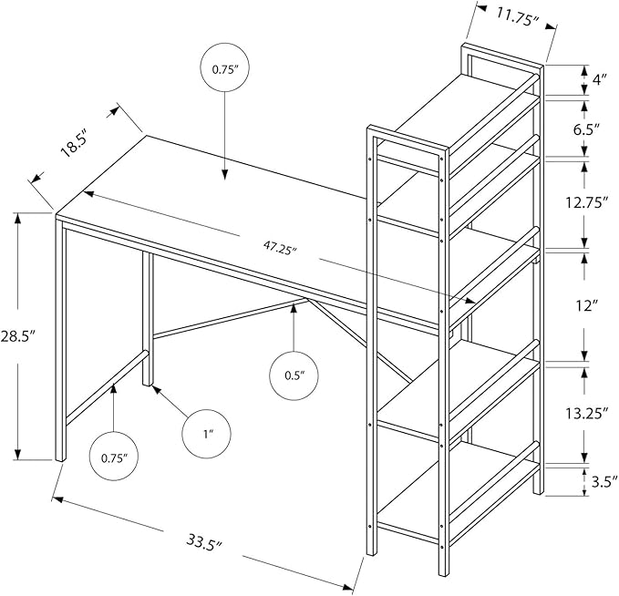 Monarch Specialties Study Workstation with 4 Bookshelves-Home & Office Computer Desk with 4 Tier, 48", Cappuccino