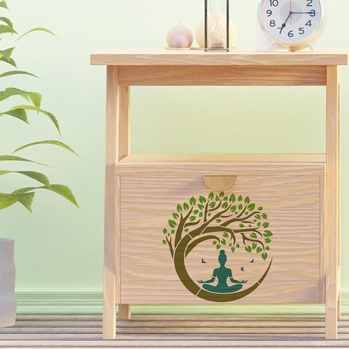 FINGERINSPIRE Tree of Life Stencil with a Paint Brush 11.8x11.8Inch Reusable Yoga Practitioner Stencil PET Birds Yoga Decoration Template Plant Theme Template for Wood Wall Floor Furniture
