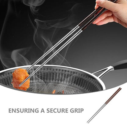 Kichvoe 15.75 Inch Long Cooking Chopsticks, Stainless Steel with Wooden Handle, Non-Slip Utensil for Chinese Cooking, Hot Pot, BBQ, Noodles and Deep Frying, 1 Pair