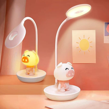 Kids Desk Lamp Pink, Dimming Desk Lamp for Girls with Exclusive Cartoon Look, Cute Night Light for Kids Bedroom, Eye-Caring LED Portable Reading Lamp for Child, Unique Gift (Pink Pig)