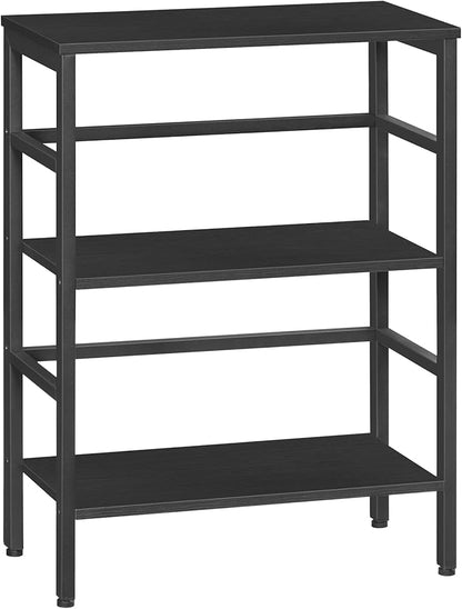 HOOBRO 3 Tier Bookshelf, Industrial Bookcase, Record Storage Rack with Side Fence, Wood Storage Shelf with Metal Frame, Rustic Open Display Shelf for Living Room, Bedroom, Black BB86CJ01