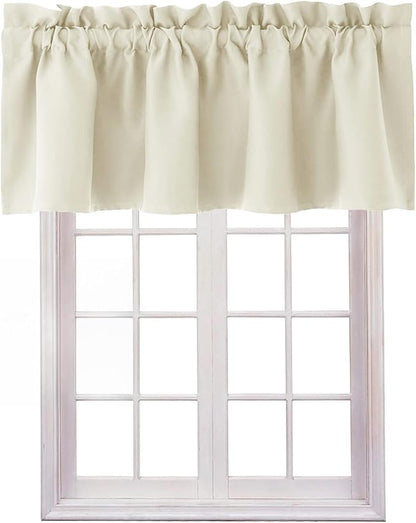 Hiasan Valance Curtains for Kitchen Blackout Thermal Insulated Solid Window Curtain Valance, Light Beige, 42 x 12 Inches, 1 Panel