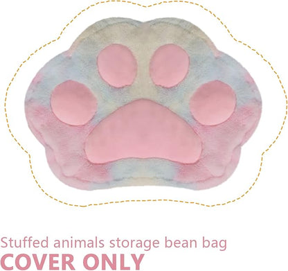Stuffed Animal Storage Bean Bag Chair Cover for Kids Tie Dye Cat's Paw Bean Bag Cushion for Girls Medium Size Toy Organizer Cover Only Without Filling