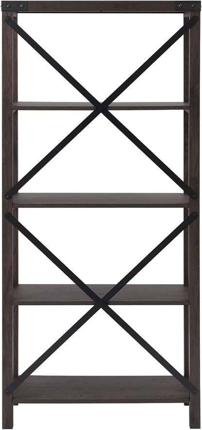 Walker Edison Andersen Urban Industrial Metal X-Back Bookshelf, 64 Inch, Sable Grey