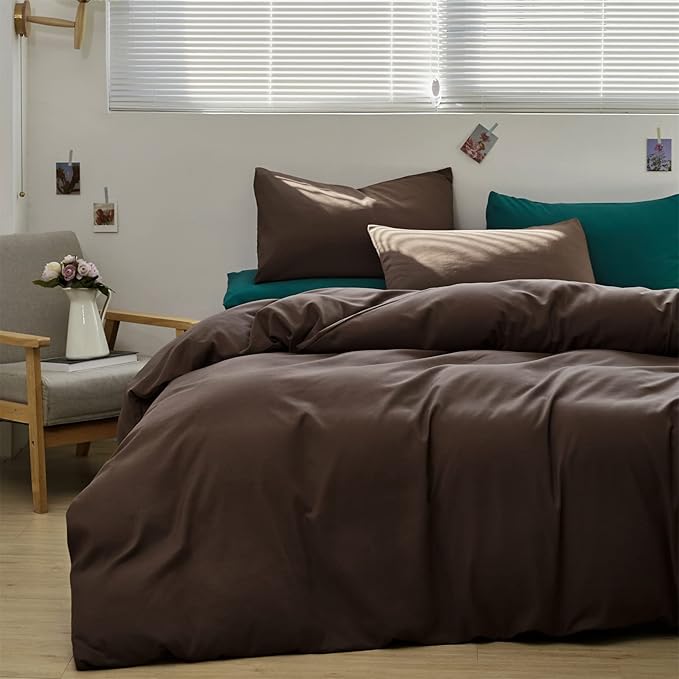 Brown Comforter Set Queen Coffee Color Bedding Set 3 Pieces Solid Chestnut Brown Color All Season Blanket Set Women Coffee Brown Color Lightweight Comforter Set Queen Breathable Bed Comforter