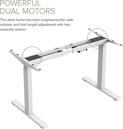 POUT TEKDEC Dual Motor 3-Stage Electric Adjustable Standing Computer Desk Base 24.4” - 51" Height for Home and Office (White)