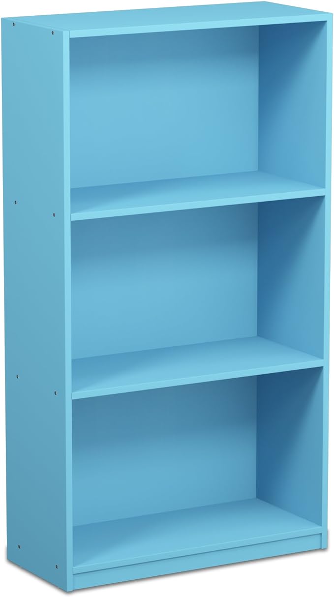FURINNO Basic 3-Tier Bookcase Storage Shelves, Light Blue