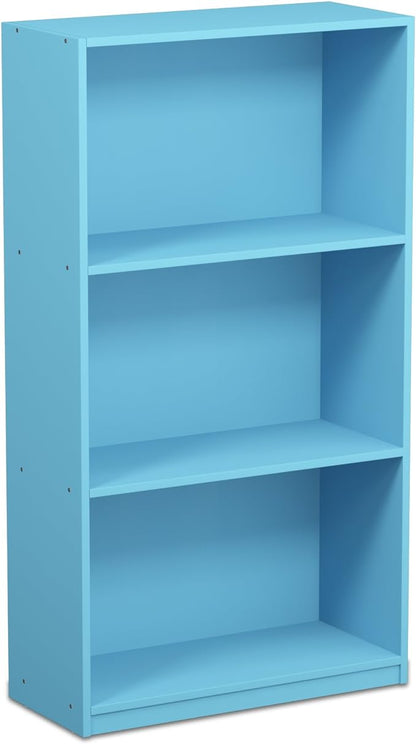 FURINNO Basic 3-Tier Bookcase Storage Shelves, Light Blue