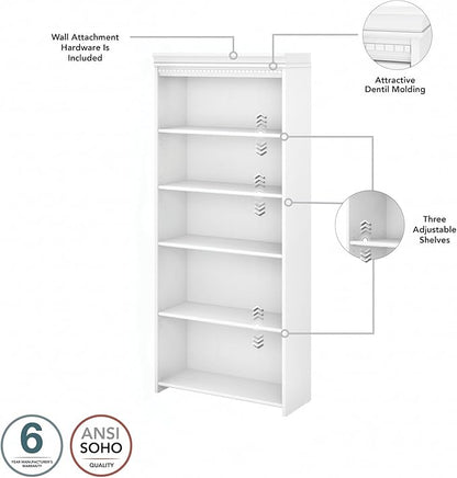 Bush Furniture Fairview Tall 5 Shelf Bookcase in Pure White and Shiplap Gray