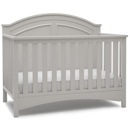 Delta Children Perry 6-in-1 Convertible Crib - Greenguard Gold Certified, Moonstruck Grey + Simmons Kids Radiant Sky Dual Sided Baby Crib Mattress and Toddler Mattress (Bundle)