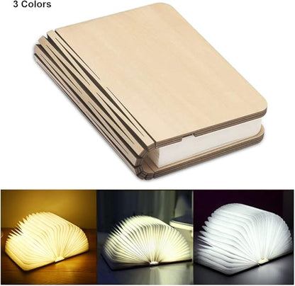 Folding Book Lamp Novelty Wooden Table Lamp Portable Desk Light LED Paper Lantern with USB Rechargeable for Gift Home Office Decor