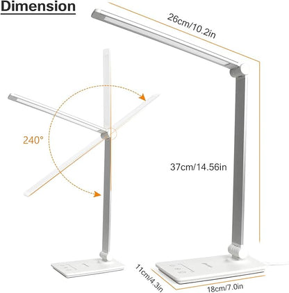 Desk Lamp, Desk Light, Dimmable Table Lamp, 7W, 5 Color Modes, 6 Brightness Levels, Touch Control, Memory Function, LED Foldable Led Lamp for Reading, Working, Office, Study (Silver)