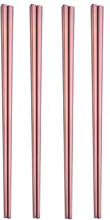 Stainless Steel Chopsticks,Reusable ,Dishwasher Safe , Easy to Use（4 PCS,Rose gold）