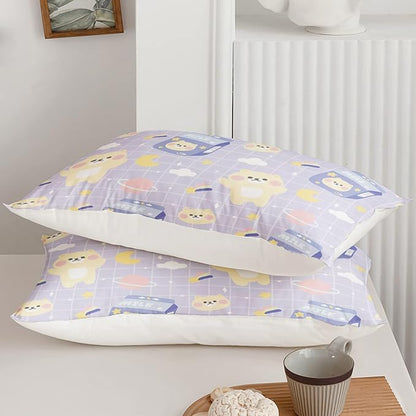 Bear Comforter King Size,Kawaii Comforter Set for Kids Teens Girls,3Pcs Bedding Set Printed Comforter with 2 Pillowcases,Down Alternative,Soft and Lightweight(Purple，King Size)