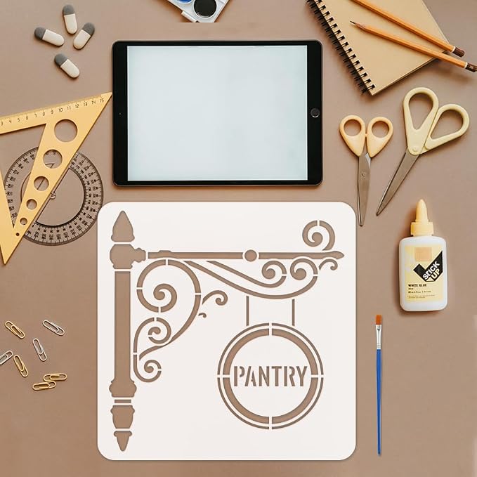 FINGERINSPIRE Pantry Stencil with Paint Brush 11.8x11.8inch Reusable Kitchen Sign Drawing Template Decorative Pantry Sign Pattern Stencil for Painting on Wall Wood Home Kitchen Restaurant Decoration