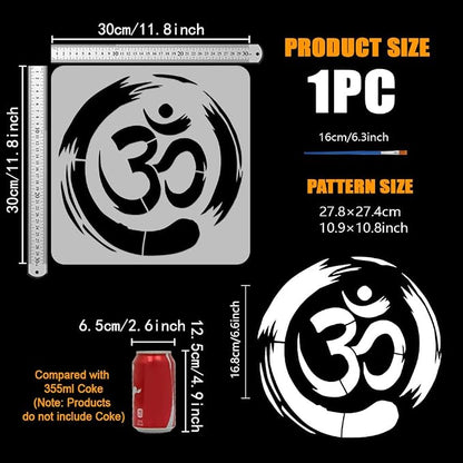 FINGERINSPIRE Om Symbol Stencil with Paint Brush 11.8x11.8 inch Yoga Zen Circle Pattern Template Yoga Om Symbols Craft Stencil for Painting on Wall Wood Floor Tile Canvas Fabric Furniture