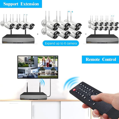 (Dual Antennas for Wi-Fi Enhanced) AI Human Detected 2K 3.0MP Wireless Security Camera System, Surveillance NVR Kits with 2TB Hard Drive, 4Pcs Outdoor WiFi Security Cameras, with Audio, Night Vision