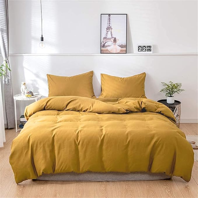 Yellow Comforter Sets Pure Mustard Yellow Bedding Set King 3 Pieces Women Men Ginger Yellow Comforter Insert Sets Lightweight Durable Mustard Yellow Blanket King Quilts Set
