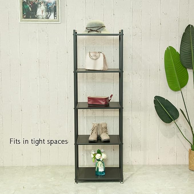 Display Shelf, 5-Tier Shelf Stand, Black Metal Thin Narrow Tall Large Corner Shelf Bookshelf Freestanding for Bedroom Shop Commercial Retail Storage(19.7x15.7x63)…