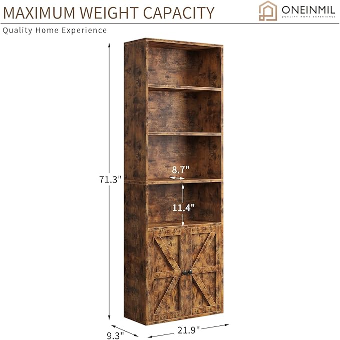 oneinmil 6 Tier Bookshelf and Bookcase Set of 2,Wooden Bookshelves with Cabinet Doors, Floor Bookshelves and Office Storage Cabinets for Home Office, Living Room,Brown