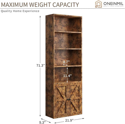oneinmil 6 Tier Bookshelf and Bookcase Set of 2,Wooden Bookshelves with Cabinet Doors, Floor Bookshelves and Office Storage Cabinets for Home Office, Living Room,Brown