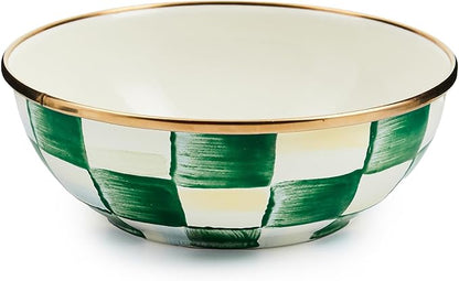 MACKENZIE-CHILDS Enamel Everyday Bowl, Serving Bowl for Entertaining, Extra Small, Green-and-White Emerald Check