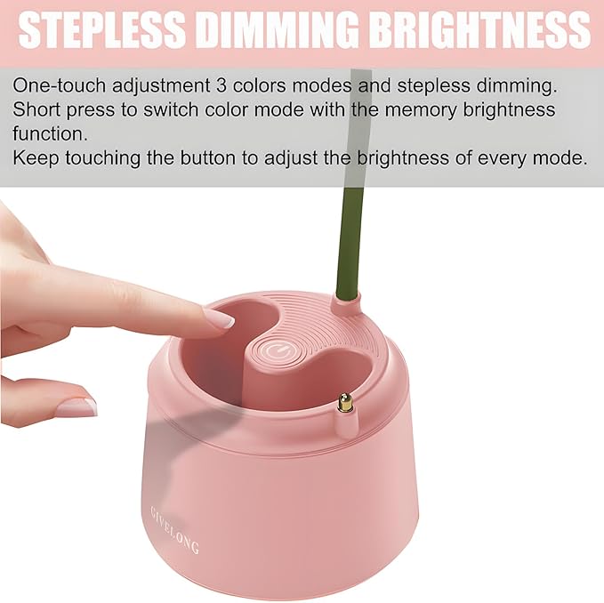 Cute LED Desk Lamp Kawaii Desk Accessories, Flower Bird Table lamp USB Rechargeable, 3 Color Modes, Stepless Dimming, Touch-Sensitive Switch Kawaii Room Decor Lamp, Eye Caring Reading Lamp (Pink)