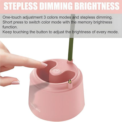 Cute LED Desk Lamp Kawaii Desk Accessories, Flower Bird Table lamp USB Rechargeable, 3 Color Modes, Stepless Dimming, Touch-Sensitive Switch Kawaii Room Decor Lamp, Eye Caring Reading Lamp (Pink)