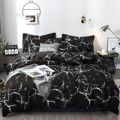 Bedding Set - Full Black Marble 3 Pcs Comforter Set - Includes 1 Comforter, 2 Pillow Covers Cotton, Soft, Breathable, Luxurious, Unisex, All Seasons, Machine Wash