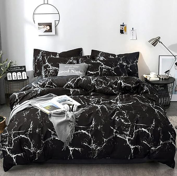Black Marble Comforter Set Cal King Black Bedding Set Women Black Marble Comforter Lightweight Soft Black Marble Bedding Men Durable Black Marble Quilt Breathable Bed Comforter Set Cal King