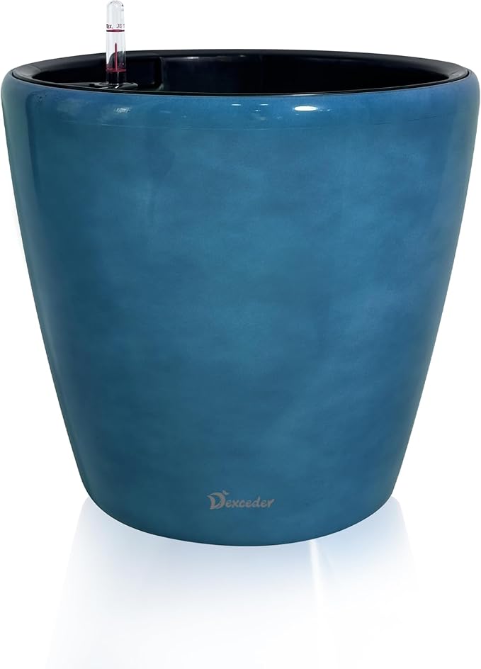 Dexceder 15x14 Self Watering Planter with Wheels Indoor Outdoor, Inner Pot Design, Thickened Large Floor Standing Flower Plant Pot with Water Level Indicator (Peacock Blue Gradient)