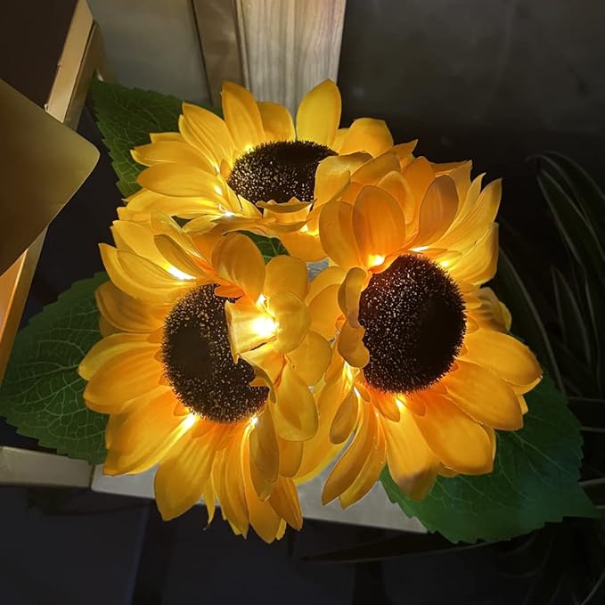 Sunflower Lamp Artificial LED Sunflower Flowers with Glass Vase Table Lamp Night Light for Home Office Decor House Decorations Gift Idea - Rechargeable (3Sunflower)