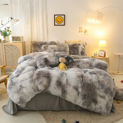 Faux Fur Kids Girls TD Black Comforter Sets King - 3PC Bed Set Warm Comfortable Soft Plush Flannel Velvet Fluffy Fuzzy Bedding（Comforter x 1 Pillowcases x 2）