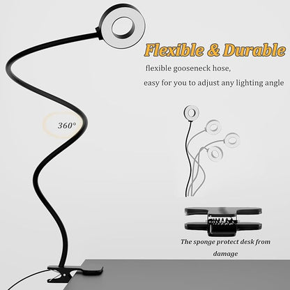 KBG Desk Lamp Clip on Light, 3 Color Modes & 10 Brightness Flexible Gooseneck Desk Lamp, Eye Protection Desk Light for Kids Reading Book in Bed at Night Clip on Table, Computer, Zoom Meetings