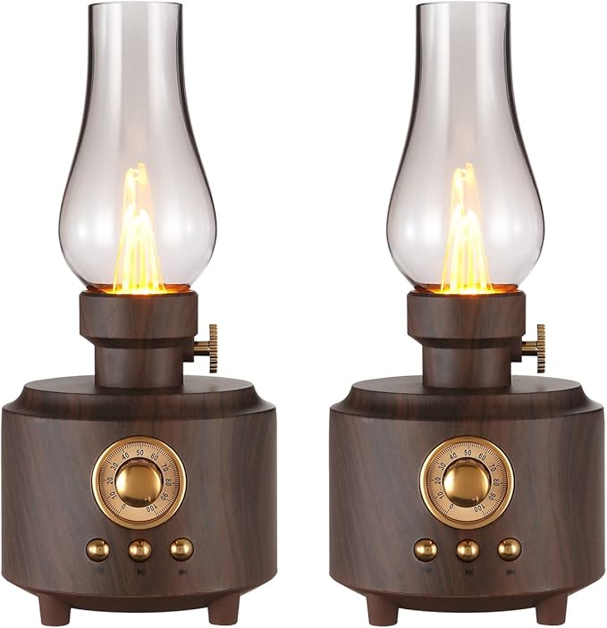 Vintage Table Lamp Retro Bluetooth Speaker Rechargeable Portable Night Light Flameless LED Oil Lamp Bedside Desk Lamp for Bedroom, Cafe, Bar, Desk Decor, Outdoor Camping Birthday Gifts