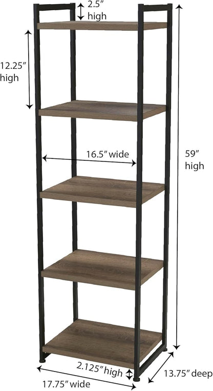 Household Essentials 5 Tier Storage Tower Metal, Grey Shelf – Black Frame, Ashwood