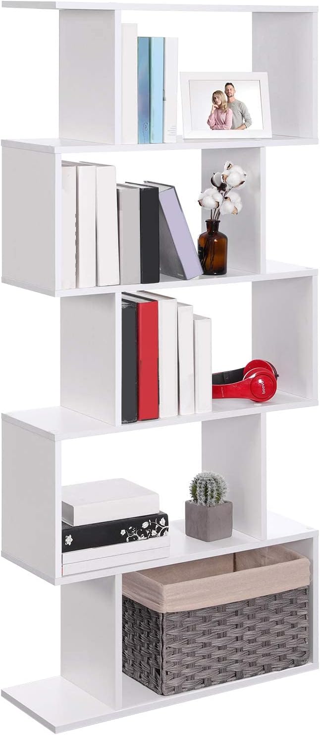 VASAGLE Wooden Bookcase, Display Shelf and Room Divider, Freestanding Decorative Storage Shelving, 5-Tier Bookshelf, White