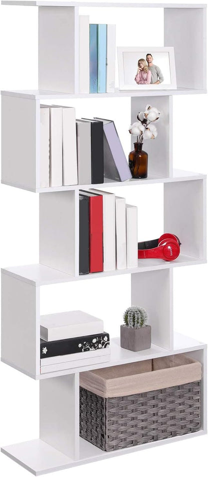 VASAGLE Wooden Bookcase, Display Shelf and Room Divider, Freestanding Decorative Storage Shelving, 5-Tier Bookshelf, White