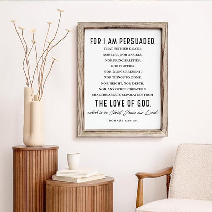Christian Wooden Wall Sign, Decorative Signs for Home Decor, Religious Artwork, Bible Verse Decoration, Framed Wall Plaque Sign 15 * 11.5 inches, For I am Persuade
