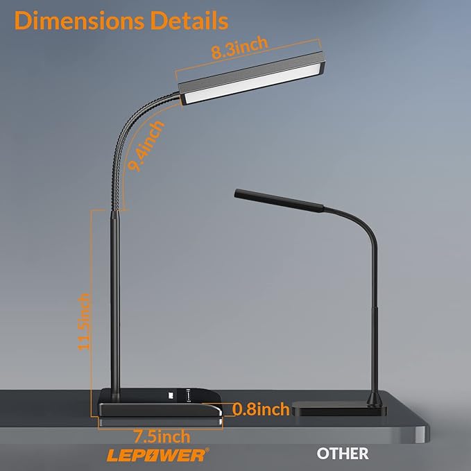 LEPOWER Desk Lamp, 800LM LED Desk Lamp for Home Office, 12W Reading Lamp for Desk, Eye-Caring Light, Touch Table Lamp, Gooseneck Lamp, 50 Lighting Modes, Bright Desk Lamps for Bedroom, Study (Black)