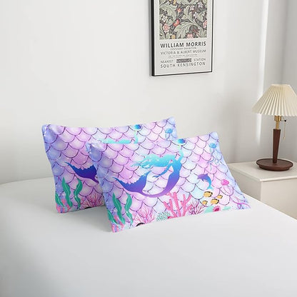 CVHOUSE Mermaid Comforter Set,Rainbow Mermaid Bedding Set for Girls Kids Teens,Rainbow Mermaid Comforter Mermaid Duvet Set Room Decor Quilt Set Full Size