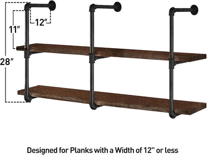 HITOMEN Industrial Iron Pipe Shelves, 3 Set 3-Tier, 28" Tall, 12" Depth, DIY Open Bookshelf Bookcase, Wall Mounted Vintage Retro Shelving, Rustic Farmhouse Pantry Kitchen Storage, Black Shelf Brackets
