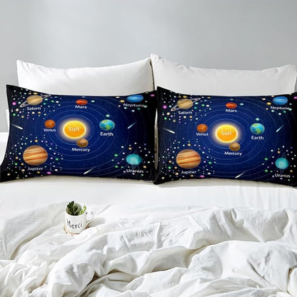 Erosebridal Kids Outer Space Comforter Set, Boys Starry Sky Galaxy Duvet Sets Queen Size Planet Space Down Comforter for Girls Teens Adult Bedroom Decor, Solar System Cosmos Bedding Set, Blue Purple