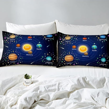 Erosebridal Kids Outer Space Comforter Set, Boys Starry Sky Galaxy Duvet Sets Twin Size Planet Space Down Comforter for Girls Teens Adult Bedroom Decor, Solar System Cosmos Bedding Set, Blue Purple