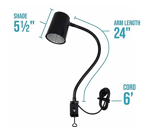 MOFFATT LED Desk Lamp with Clamp, 24" Articulating Flexible Gooseneck Arm, Ultra Bright Mountable LED Task Light, Work Lamp, 12 Watts, 1690 Raw Lumens, 95031, Black (Made in USA)