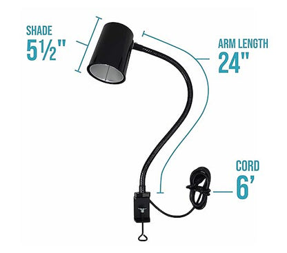 MOFFATT LED Desk Lamp with Clamp, 24" Articulating Flexible Gooseneck Arm, Ultra Bright Mountable LED Task Light, Work Lamp, 12 Watts, 1690 Raw Lumens, 95031, Black (Made in USA)